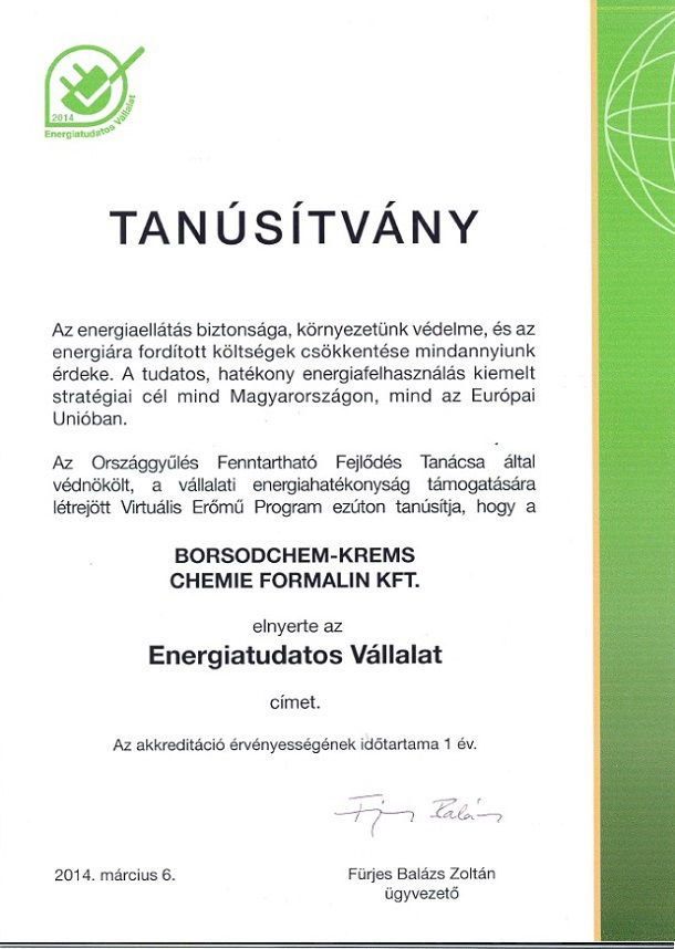 Energy Conscious Company 2014. certification
